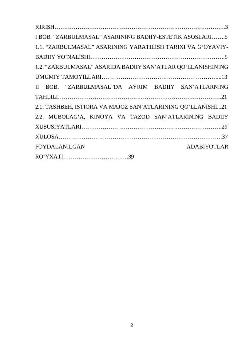 Gulxaniyning Zarbulmasal asarida badiiy san'atlarning qoʻllanish tamoyillari. 2
