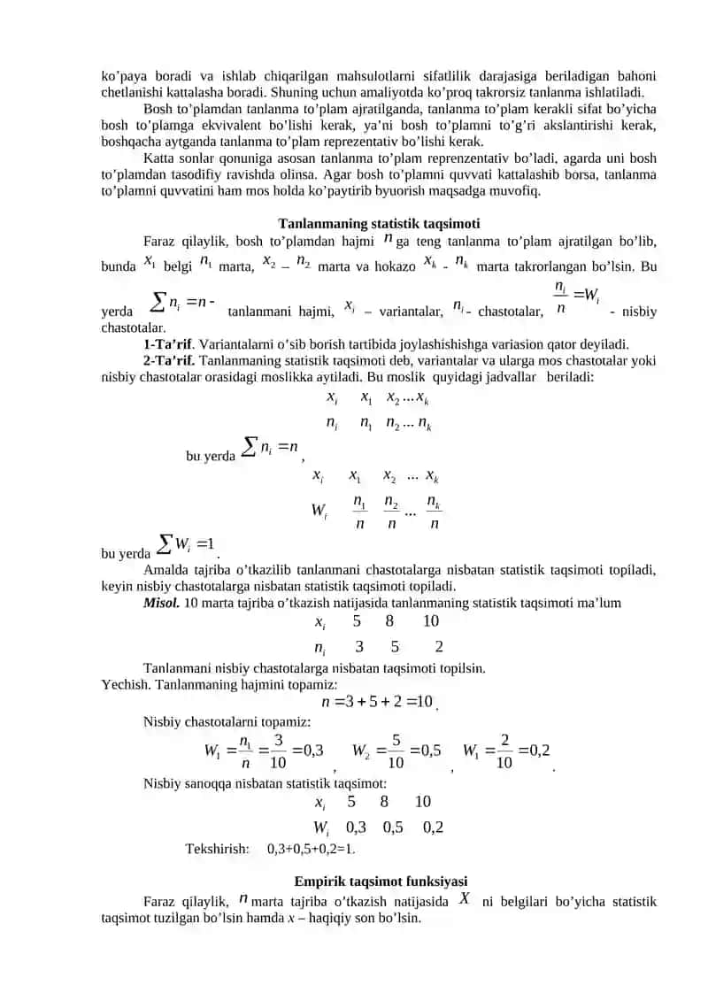 22-mavzu. Matematik statistika elementlari 2