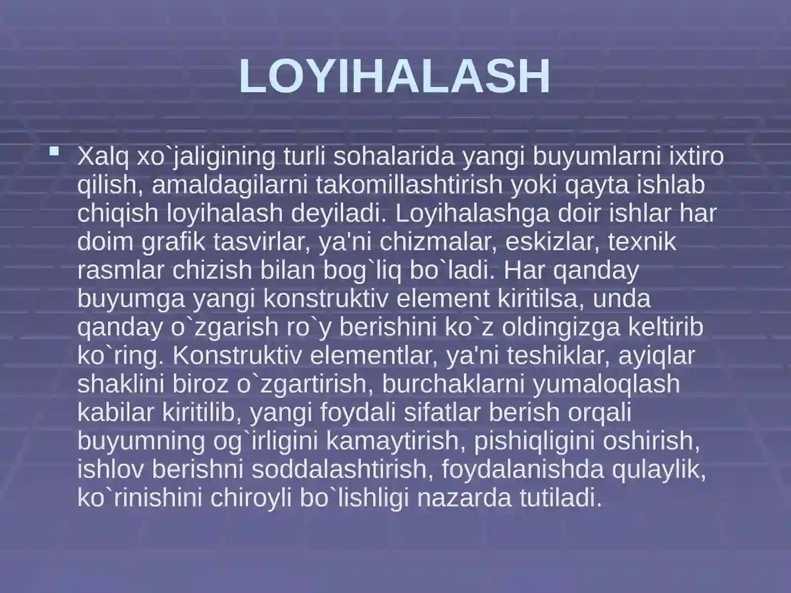 Detalning shaklinio'zgartirishga oid loyihalash 2