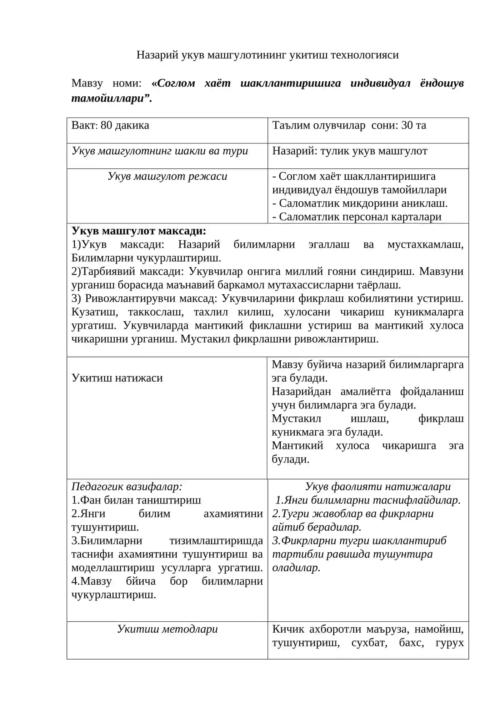 Соглом хаёт шакллантиришига индивидуал ёндошув тамойиллари 2