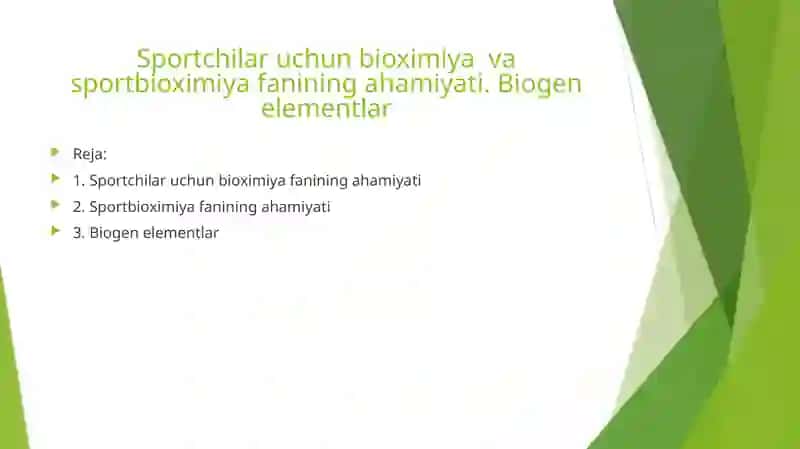 Sportchilar uchun bioximiyaviy va sport bioximiyasi 2