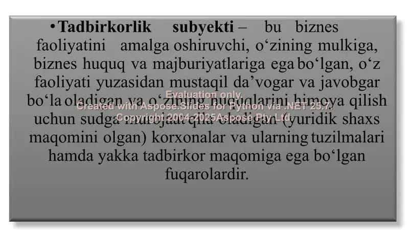 Tadbirkorlik subyektlari faoliyatini tashkil etish 2