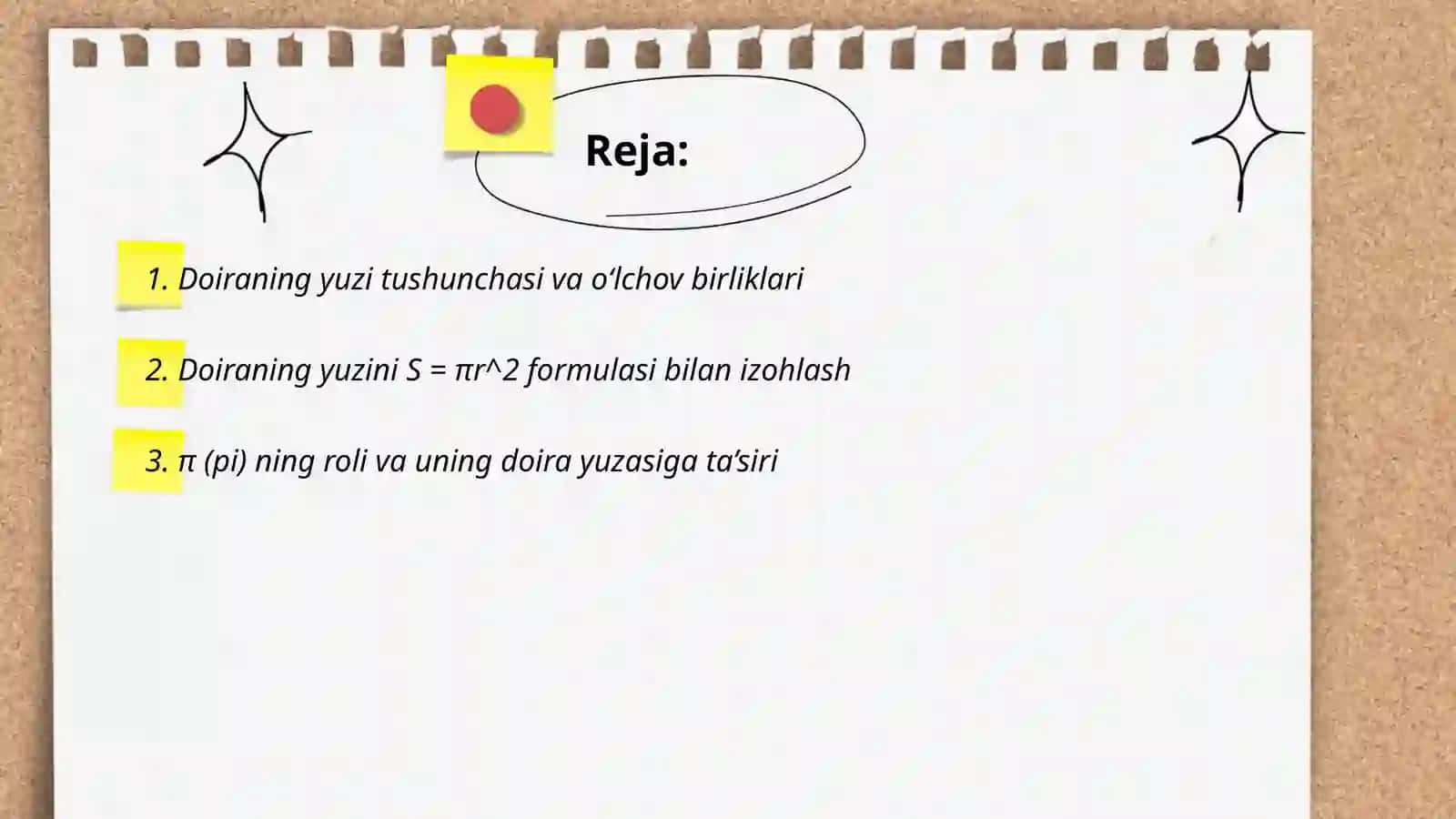 Doiraning yuzi mavzusida 2
