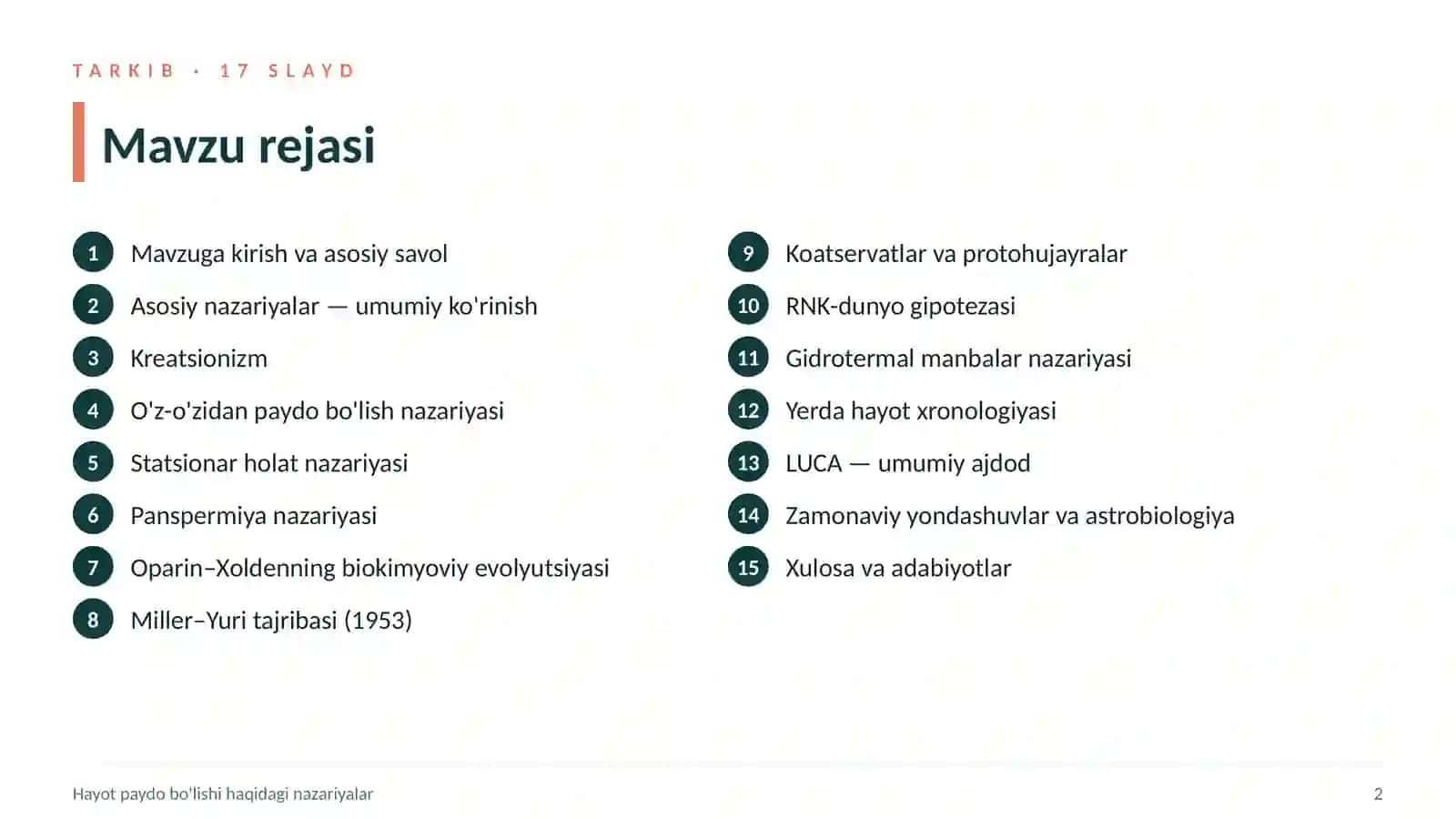 Hayot paydo bo‘lishi haqidagi asosiy nazariyalar va g‘oyalar 2