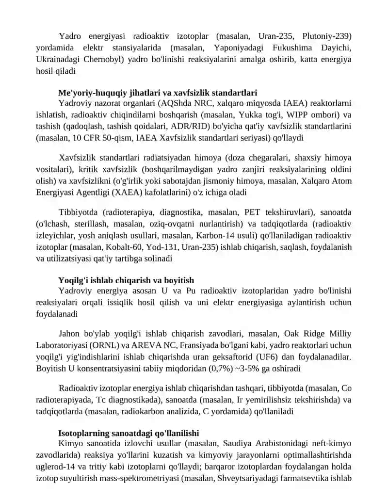 Yadro energetikasi radiaktiv izotoplardan foydalanish 2