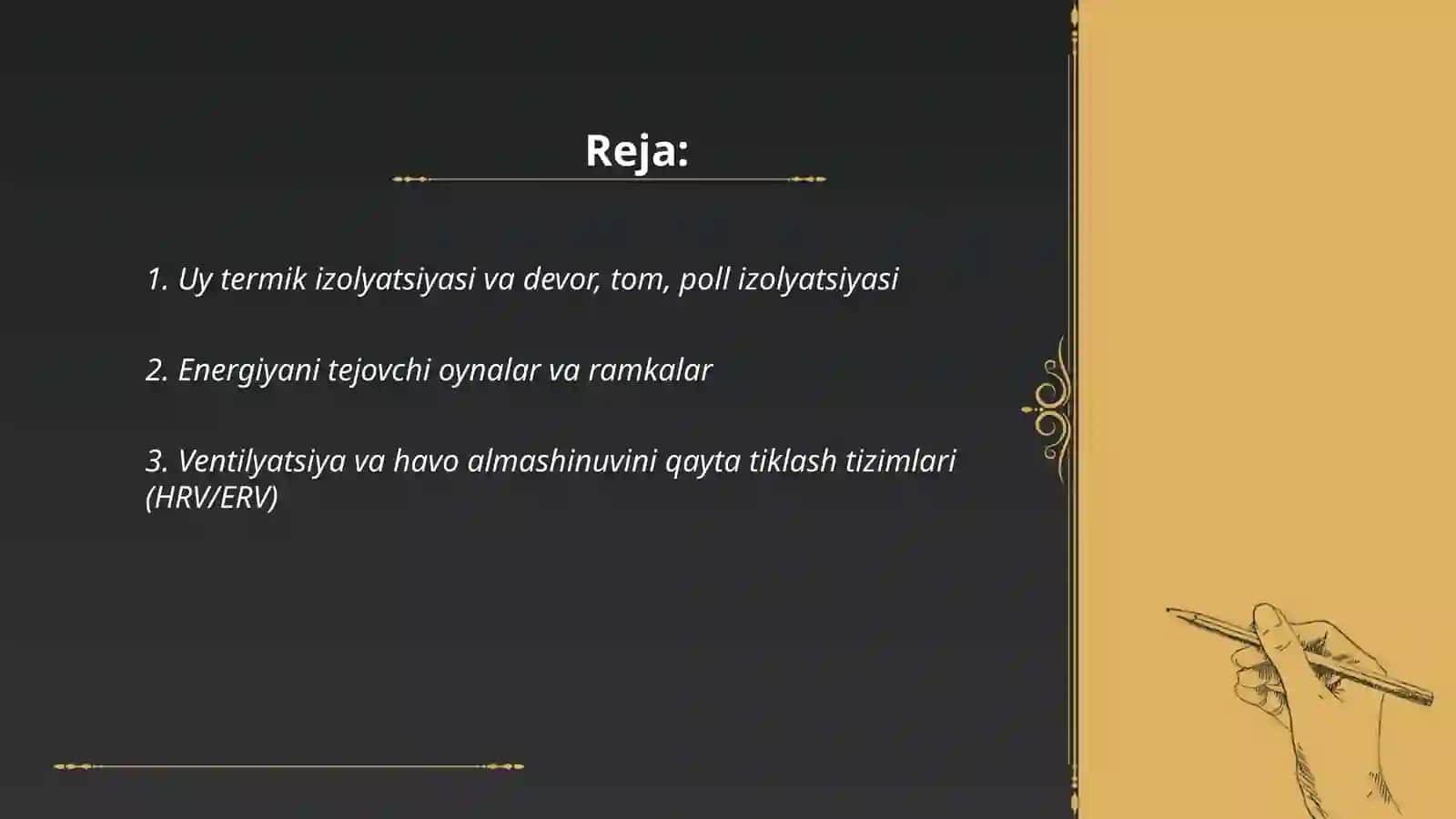 Energiya samarador uylar. Yashil standartlar 2