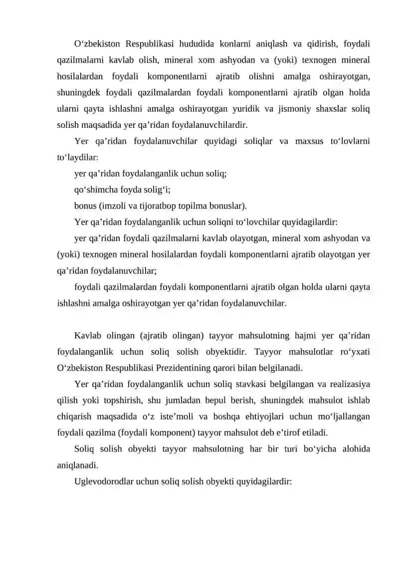 Yer qa’ridan foydalanuvchilar uchun soliqlar va maxsus tо‘lovlar 2