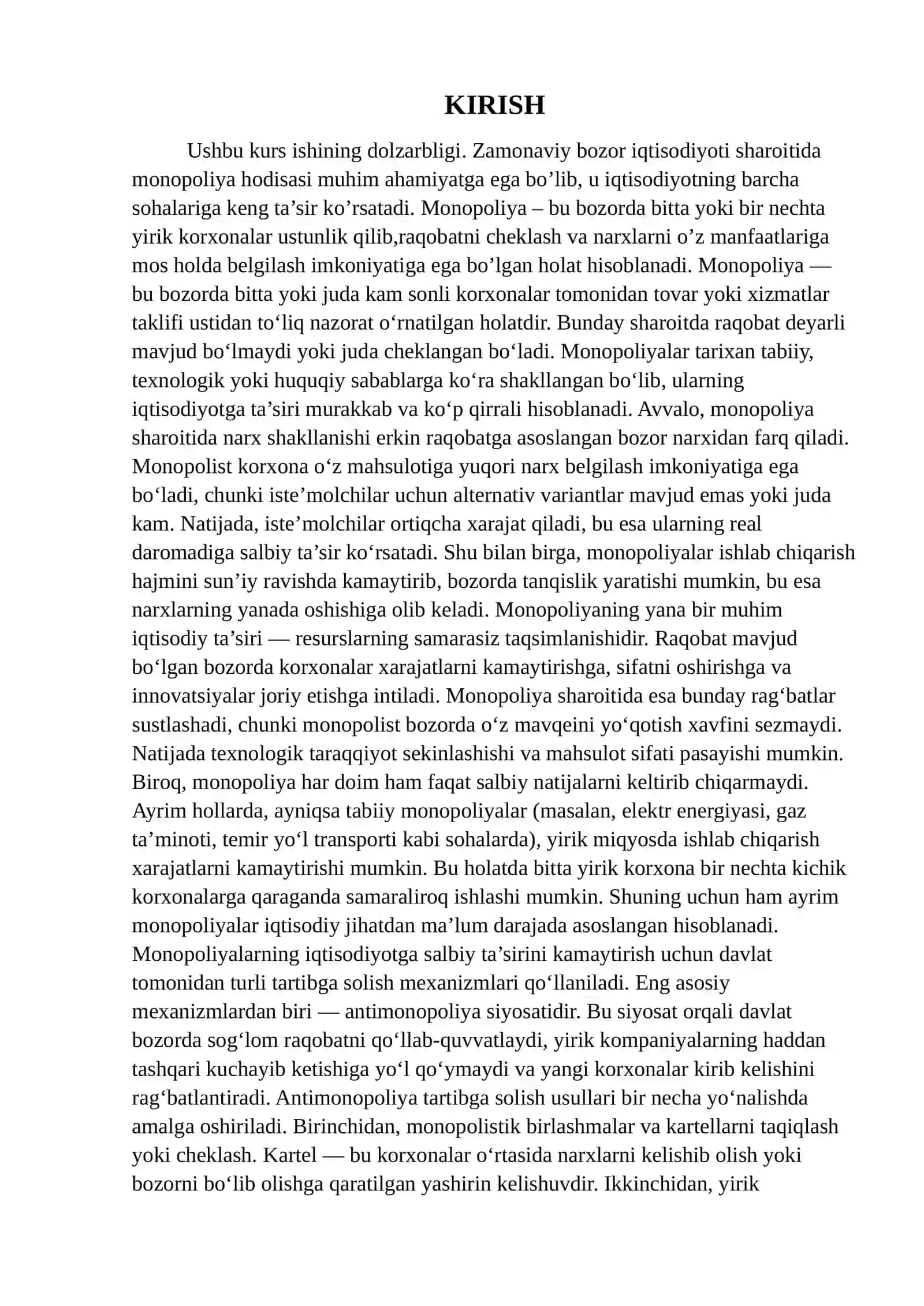 Monopoliyaning iqtisodiy tasiri va tartibga solish mexanizimlari 2