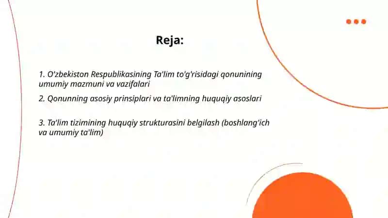 O'zbekiston Respublikasining ta'lim to'g'risidagi qonuni va uning mohiyati 2