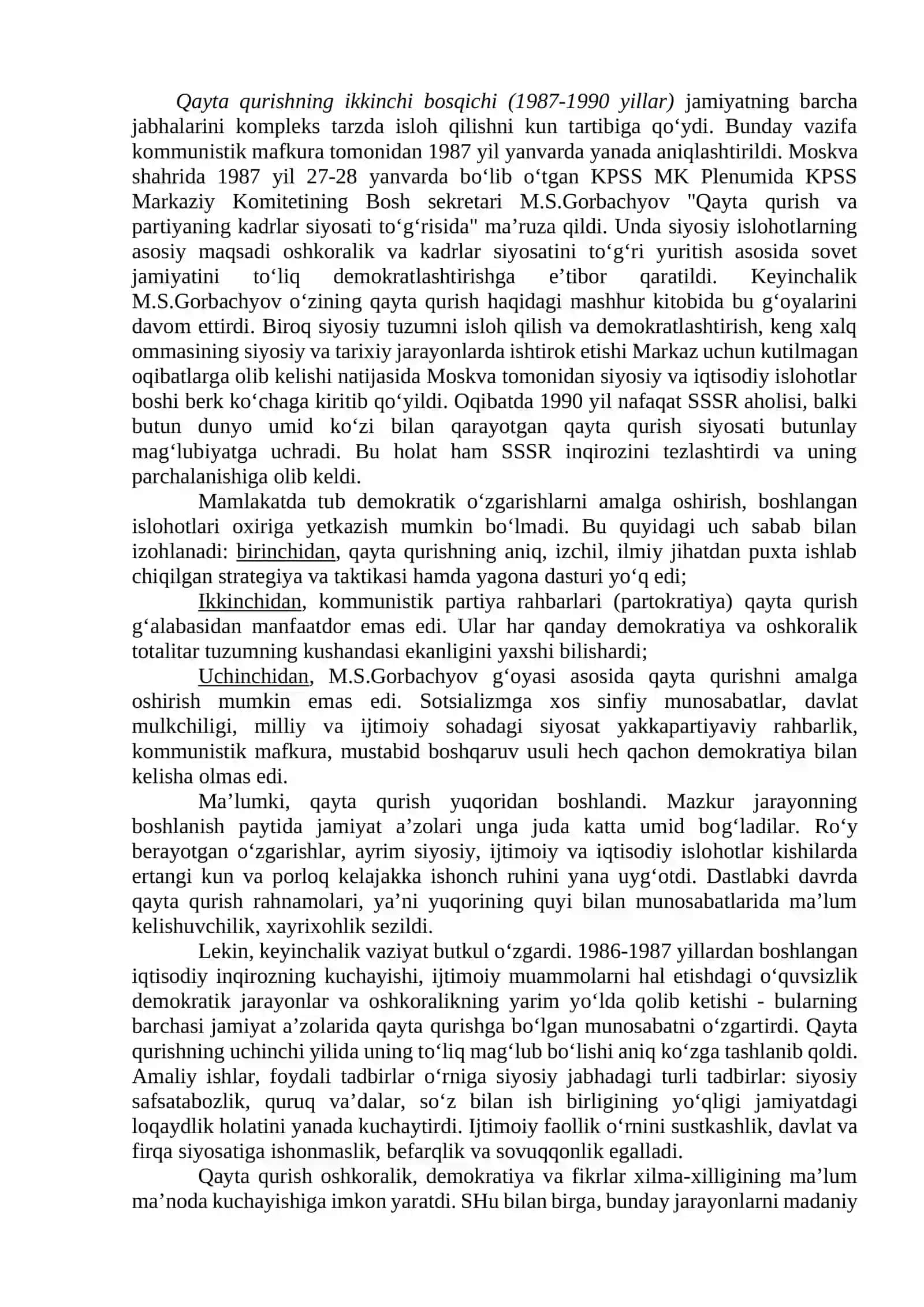 XX asr 80 – yillarida O'zbekistondagi Ijtimoiy-Siyosiy jarayonlar 2