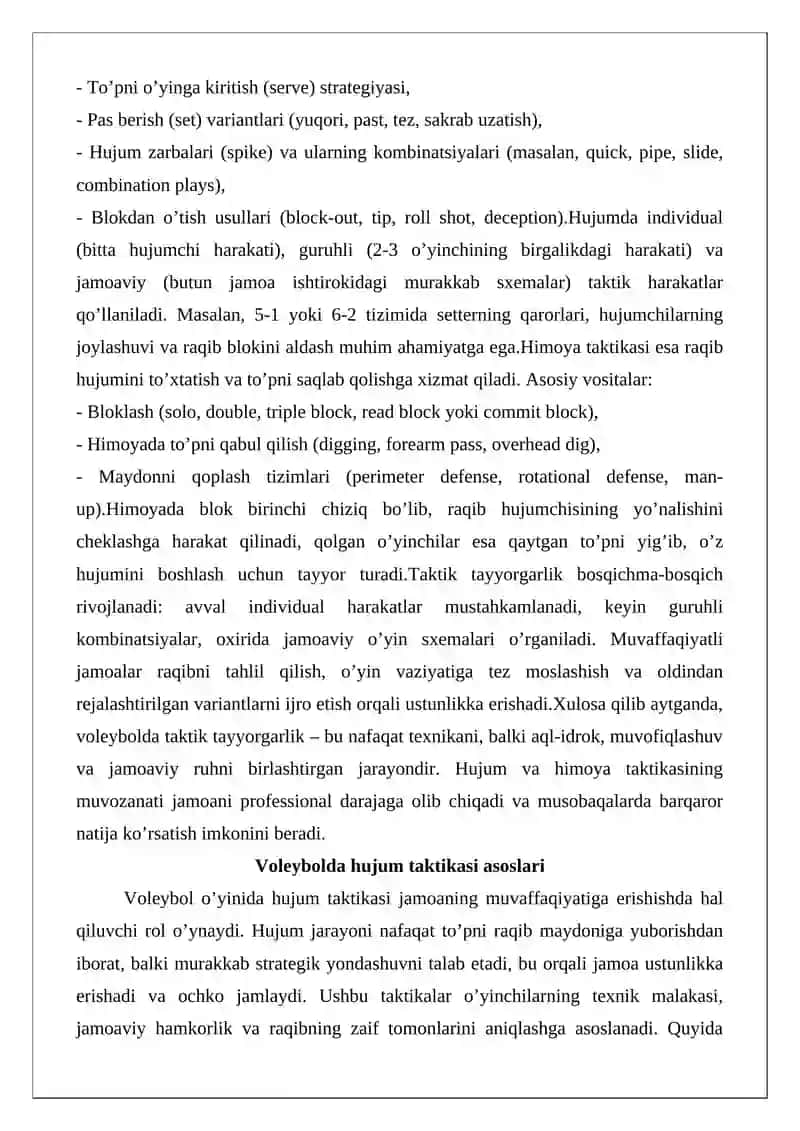 Voleybolda taktik tayyorgarlik asoslari (hujum va himoya taktikasi) 2