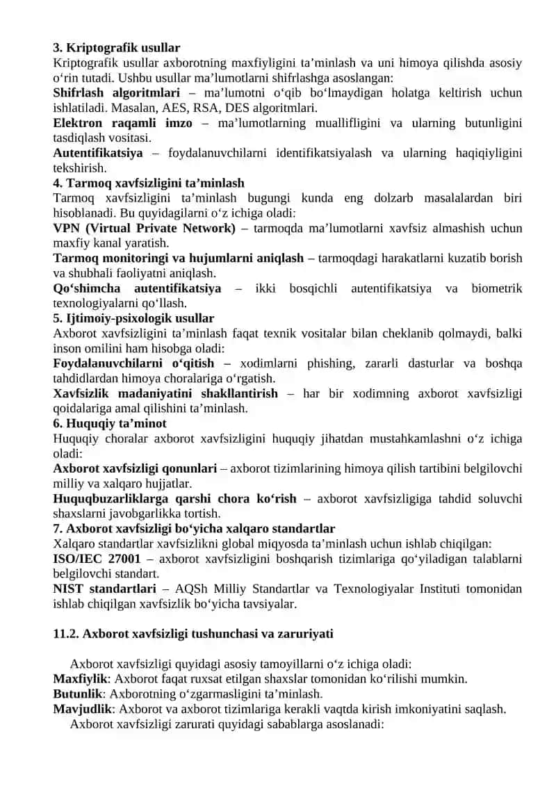 Axborot xavfsizligi taminlash usullari 2