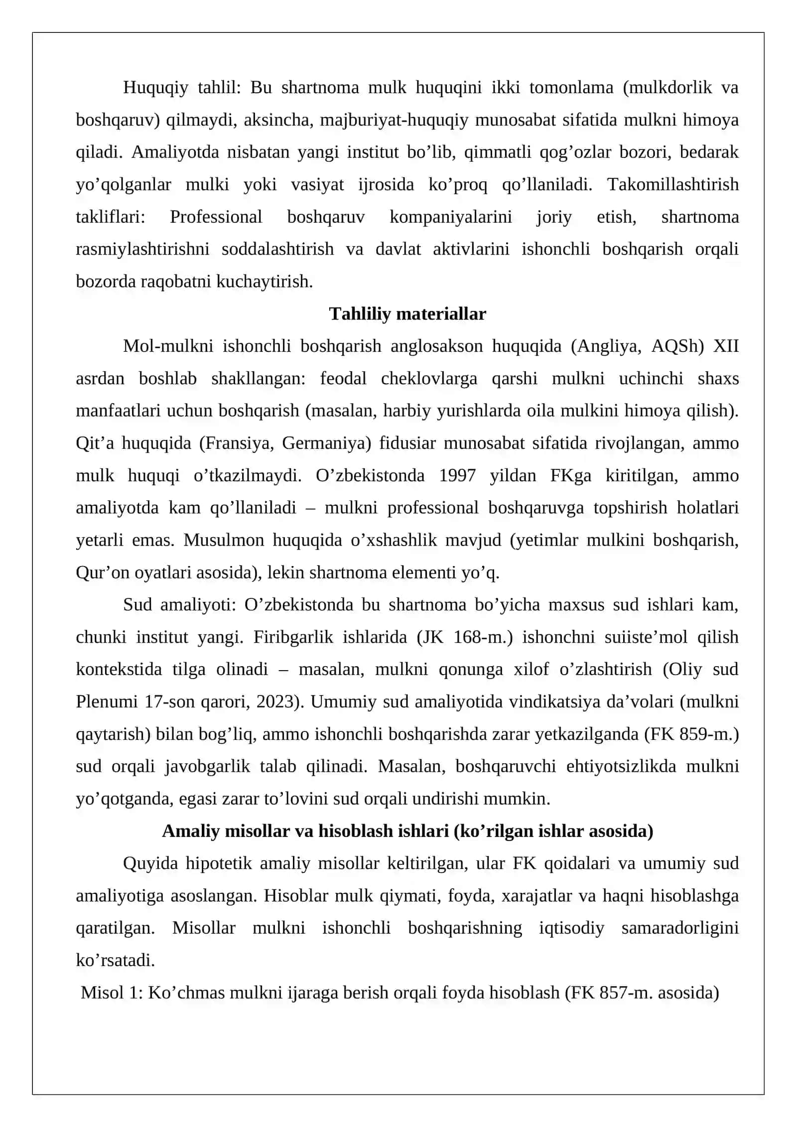 Mol-mulkni ishonchli boshqarish shartnomasining huquqiy tabiati 2