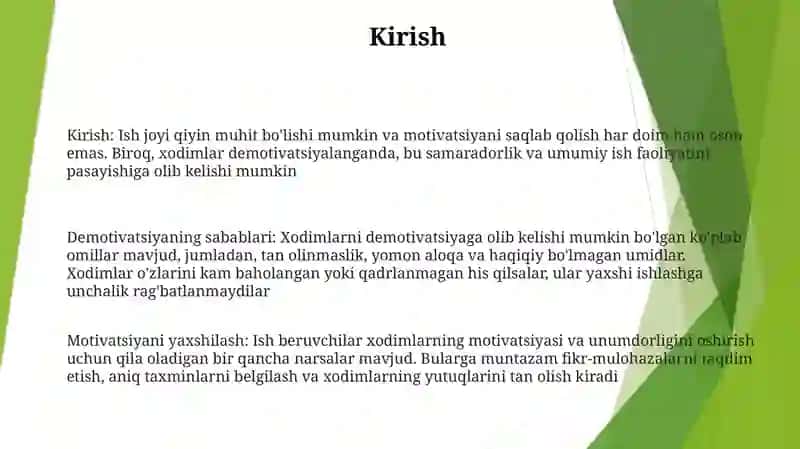 Demotivatsiyaga Ega BoʻLgan Xodimlarning Ish Unumdorligini Oshirish 2