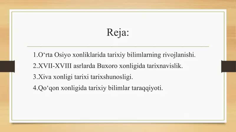 XVI-XIX ASRNING BIRINCHI YARMI O‘RTA OSIYO XALQLARI TARIXI SHUNOSLIGI 2