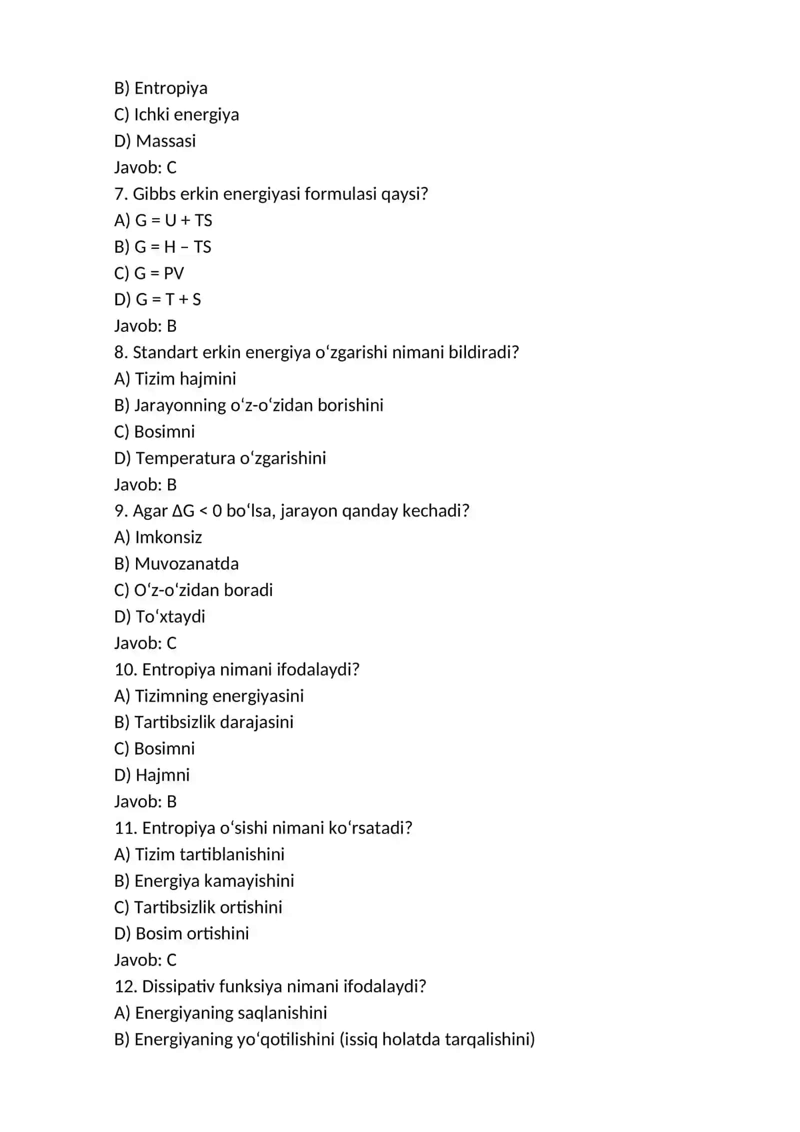 Sikl. Isitish va sovitish mashinalari. Karno sikli. Termodinamik potensiallar. Standart erkin energiya o‘zgarishi. Dissipativ funksiya va entropiya o‘sish tezligi 2