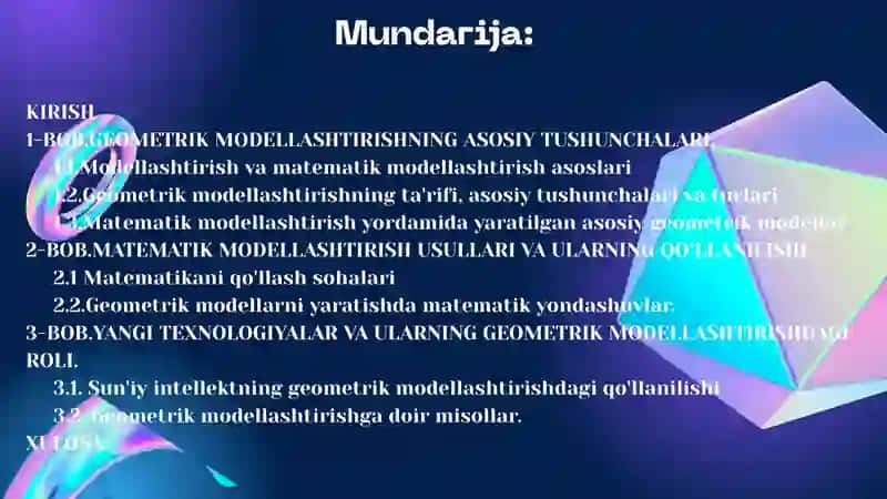 GEOMETRIK MODELLASHTIRISHDA MATEMATIK MODELLASHTIRISHNING ROLI1 2