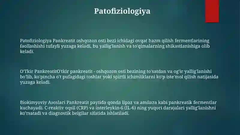 O’Tkir Pankreatit Kelib Chiqishi Va Davolashning Biokimyoviy Asoslari 2