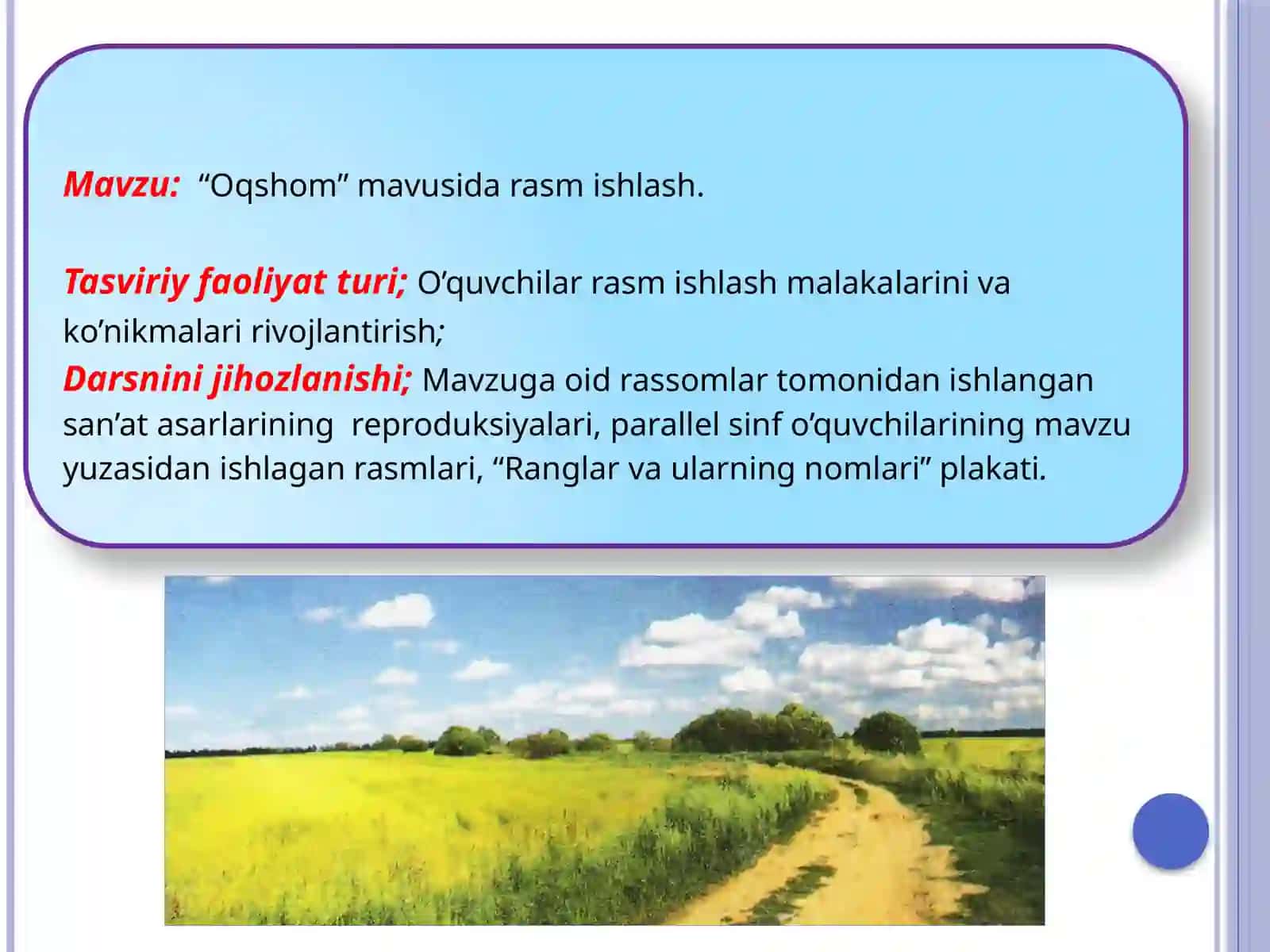 “Oqshom” mavzusida ochiq dars Ishlanmasi 2