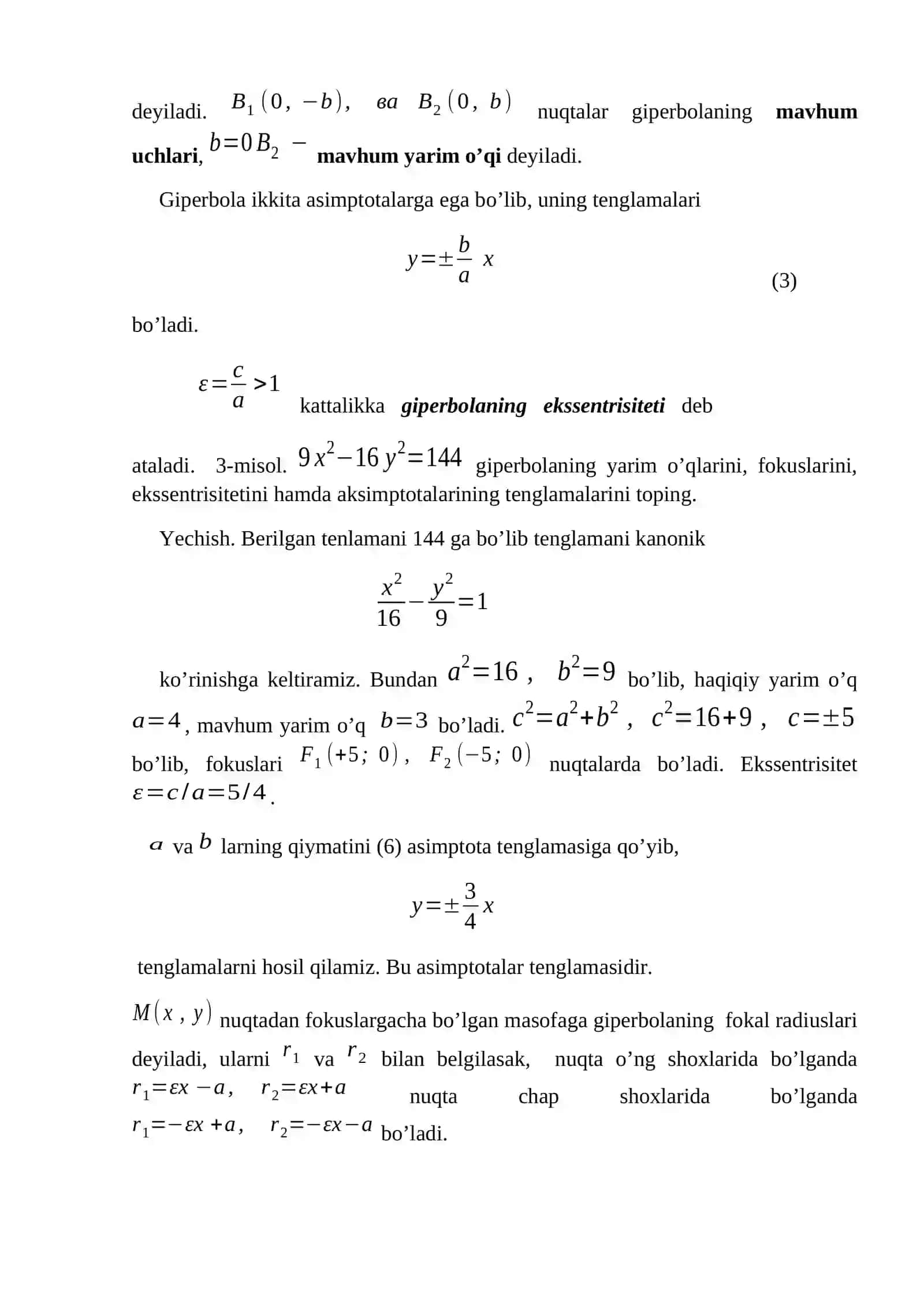 Ikkinchi tartibli chiziqlar, giperbola va parabola amaliyot materiallari 2