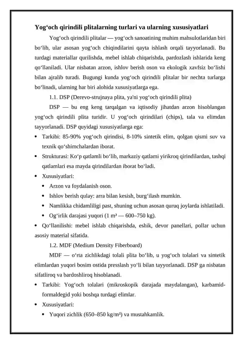 Yog’och qirindili plita ishlab chiqarish texnologiyasi. 2