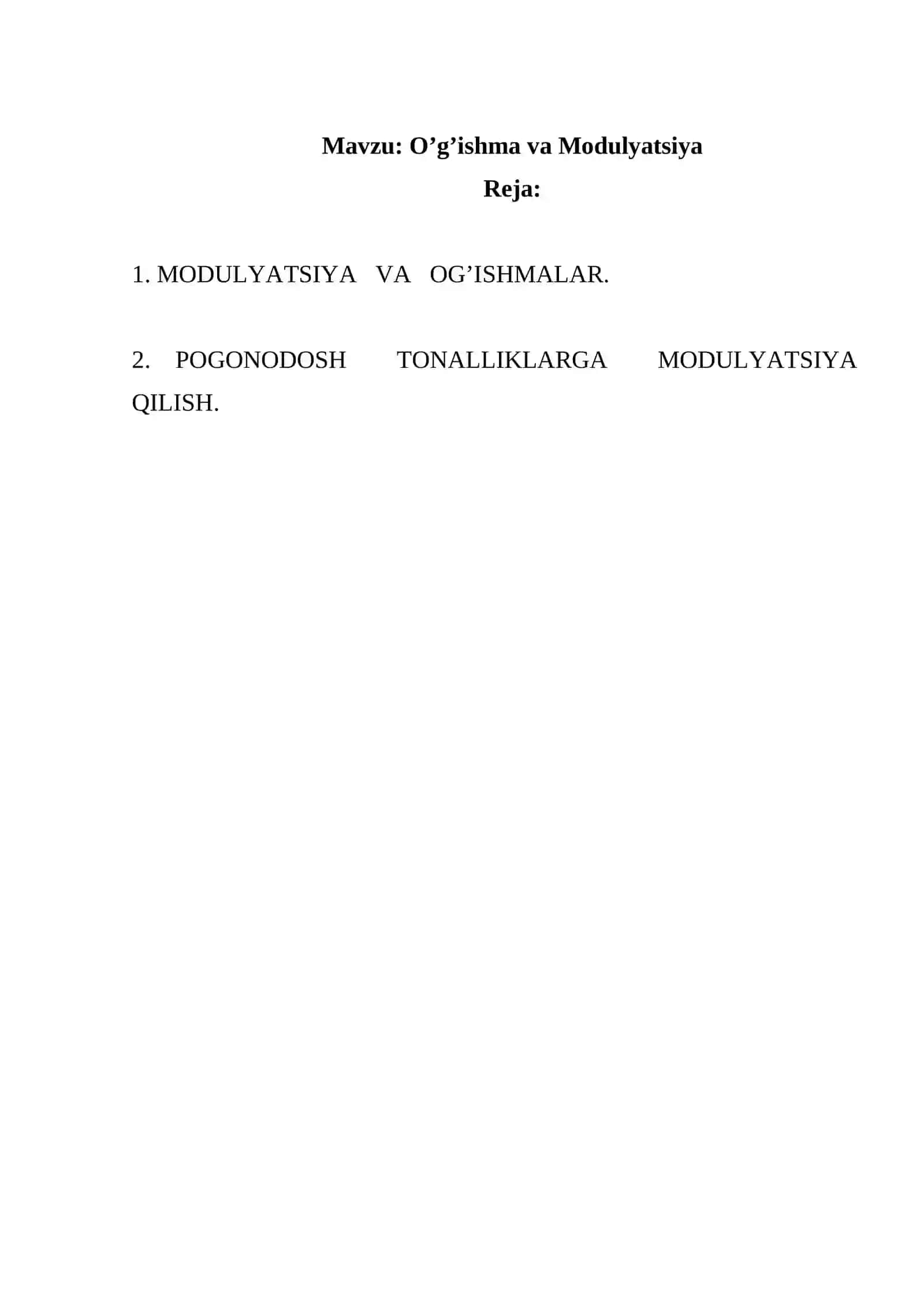 O’g’ishma va Modulyatsiya 2