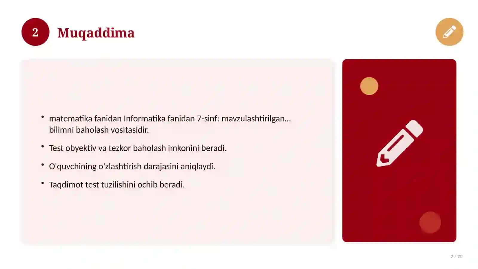 Informatika fanidan 7-sinf: mavzulashtirilgan nazorat ishi va tahlil 2