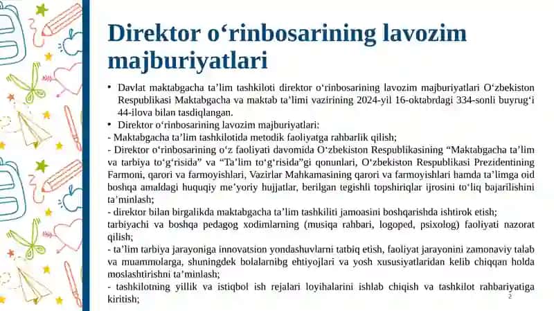 Direktoro‘rinbosarining lavozim majburiyatlari 2