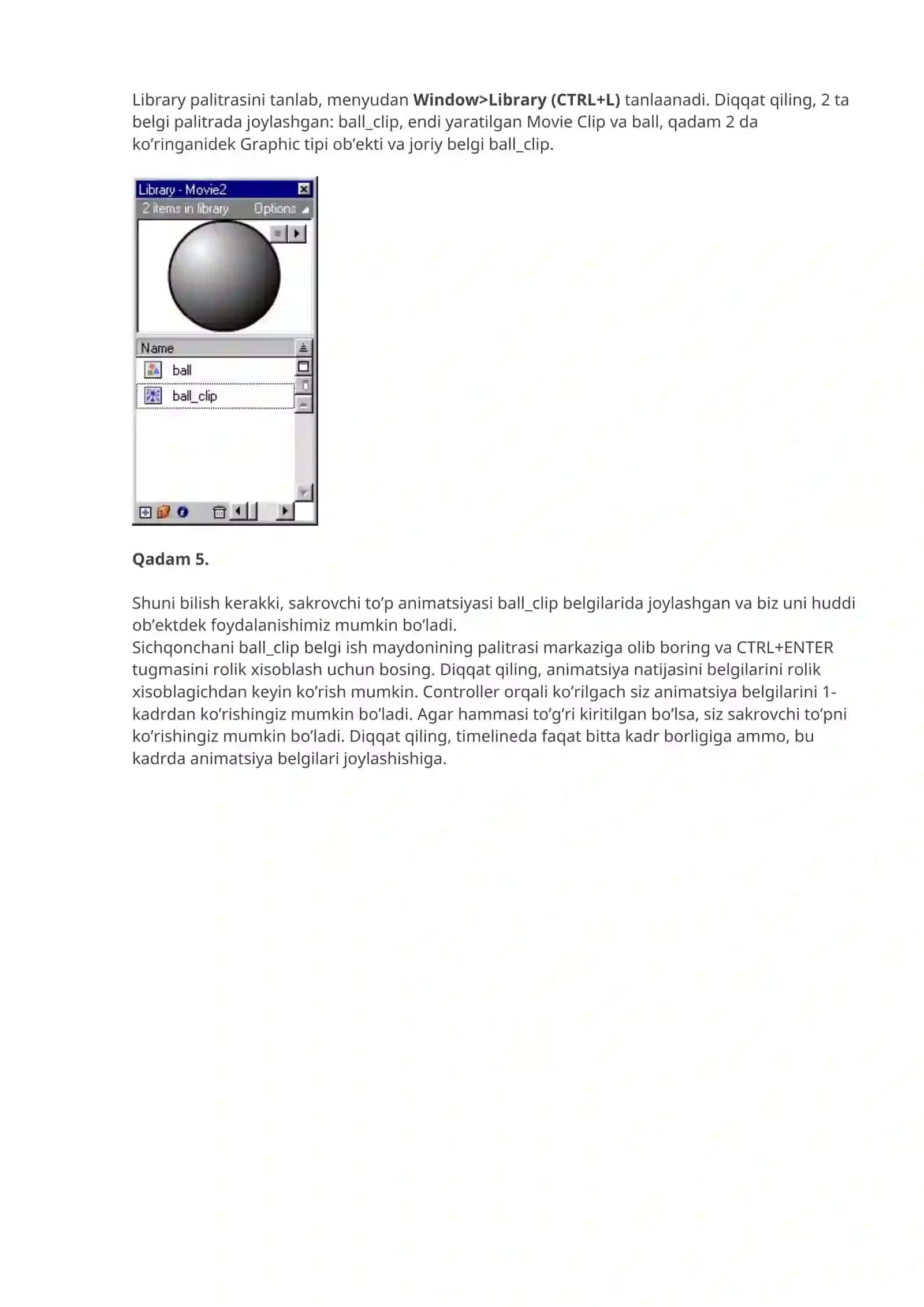 Macromedia Flash MX da animatsiyali belgilarni yaratish 2
