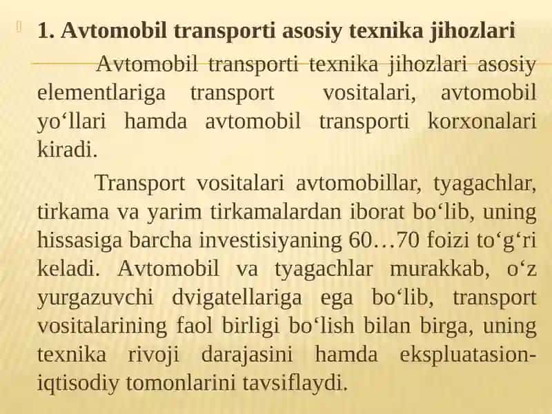Аvtomobil trаnsporti texnikа jihozlаri 2