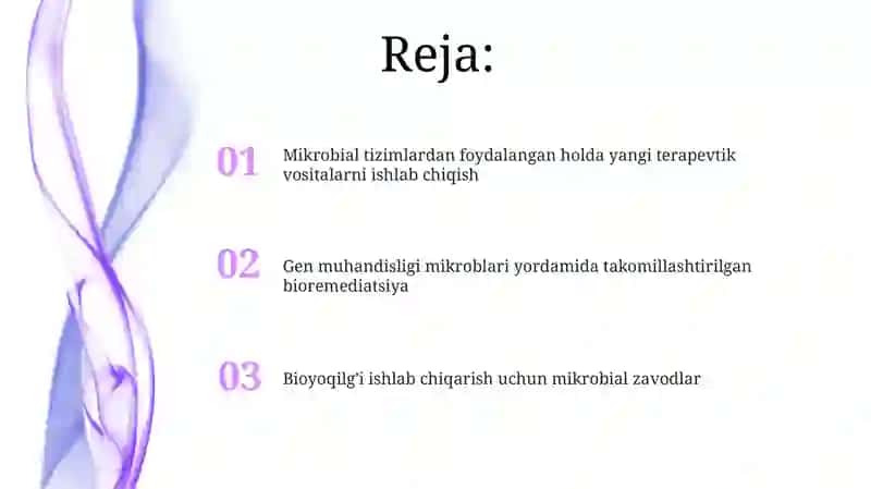Mikroorganizmlarning gen muhandisligida qoʻllanilishi va erishilga yutuqlari Durdona 2