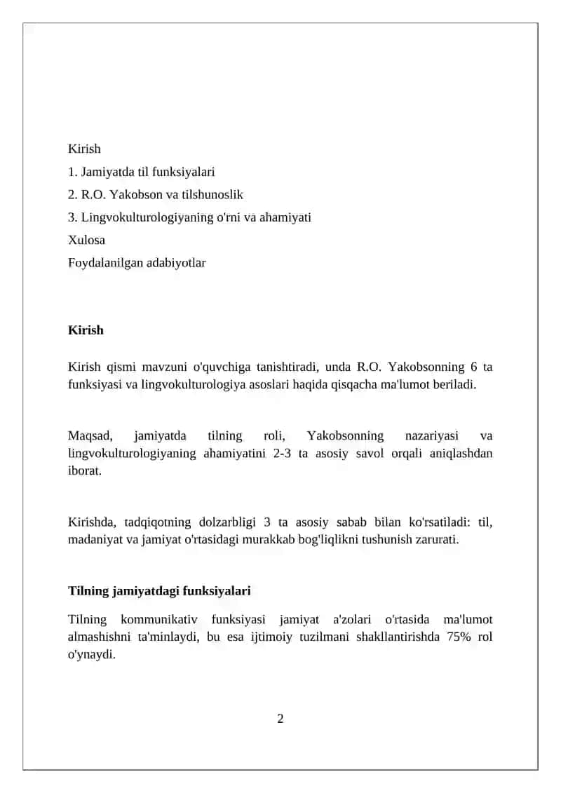Tilning ijtimoiy vazifalari. R.O.Yakobson Lingvomadaniyatshunoslikning o'rni va ahamiyati 2