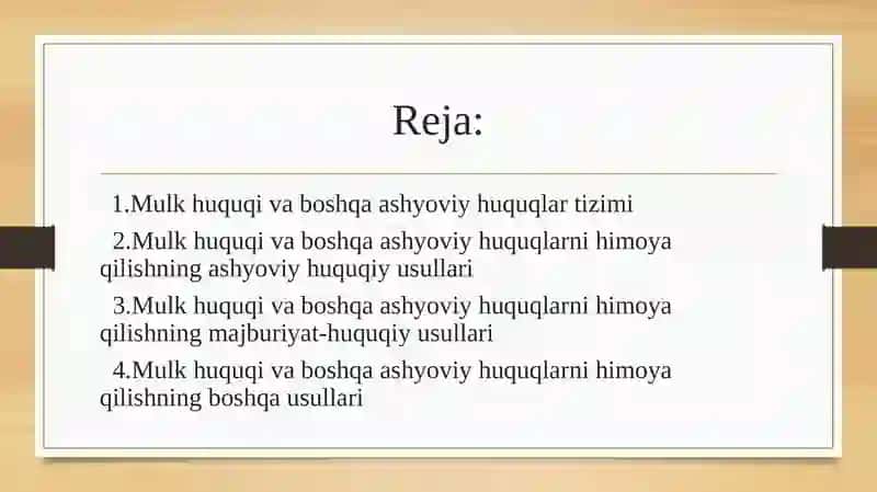Mulk huquqi va boshqa ashyoviy huquqlarni himoya qilish 2