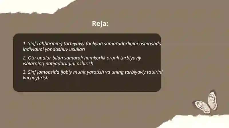 Sinf rahbarining tarbiyavir faoliyati samaradorligini oshirish usullari 2