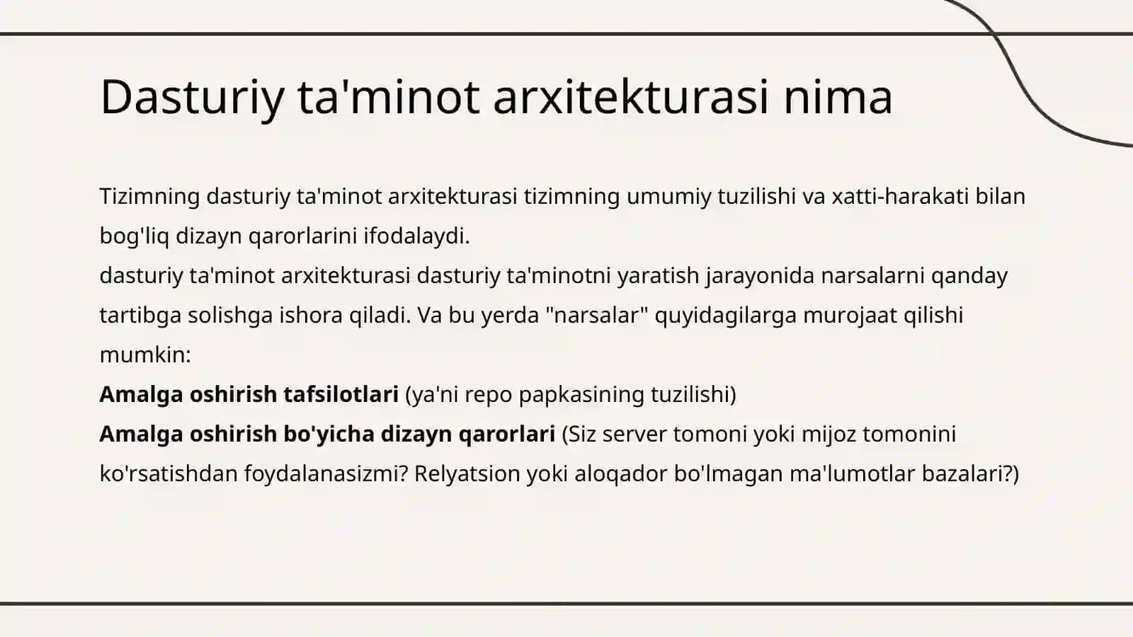 Dasturiy ta’minot arxitekturasi va arxitekturaviy loyihalash 2