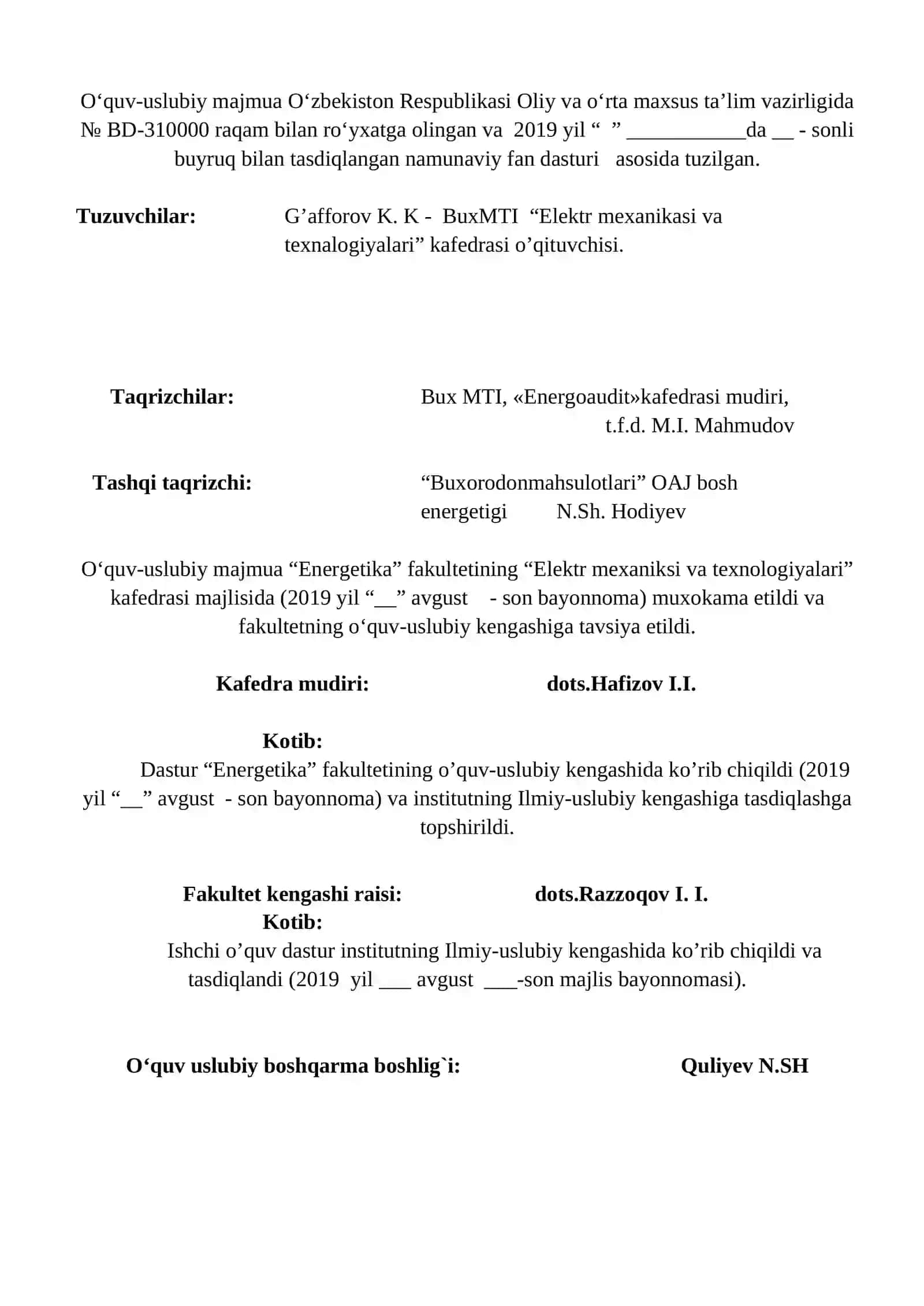 ELEKTRO MEXANIK TIZIMLAR VA KOMPLEKSLARNI BOSHQARISH 2
