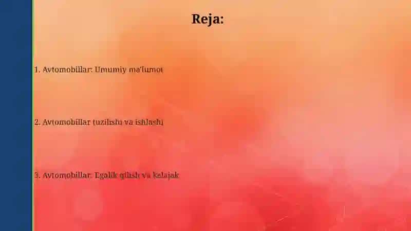 Avtomobillar: Umumiy ma'lumot 2