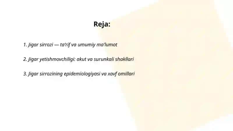 Jigar sirrozi Jigar yetishmovchiligi 2
