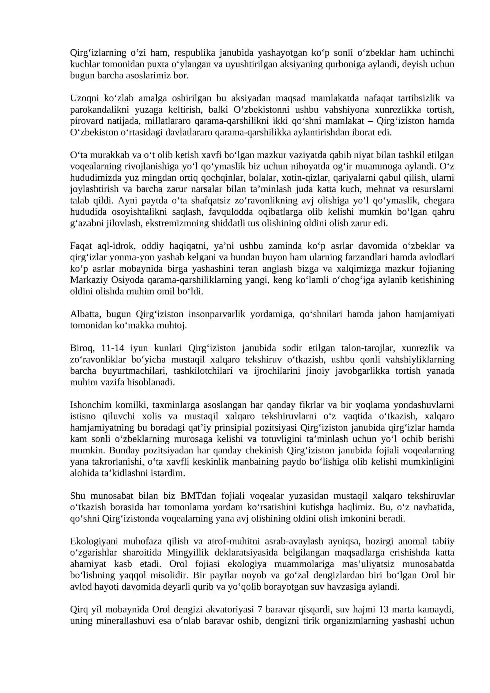 O‘ZBEKISTON RESPUBLIKASI PREZIDENTI ISLOM KARIMOVNING BMT SAMMITI MINGYILLIK RIVOJLANISH MAQSADLARIGA BAG‘ISHLANGAN YALPI MAJLISIDAGI NUTQI 2