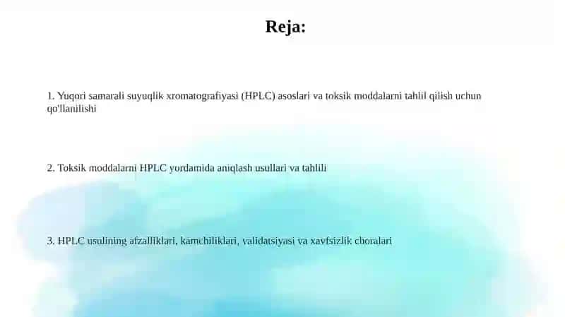 Yuqori Samarali Suyuqlik Xromatografiyasi (HPLC) 2