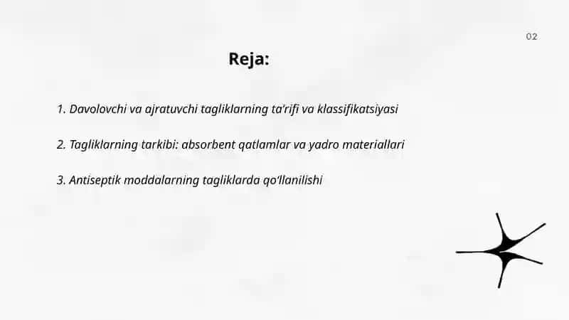 Davolovchi va ajratuvchi tagliklar.Tarkibi,qoʻllanishi.Qoʻyish texnikasi 2