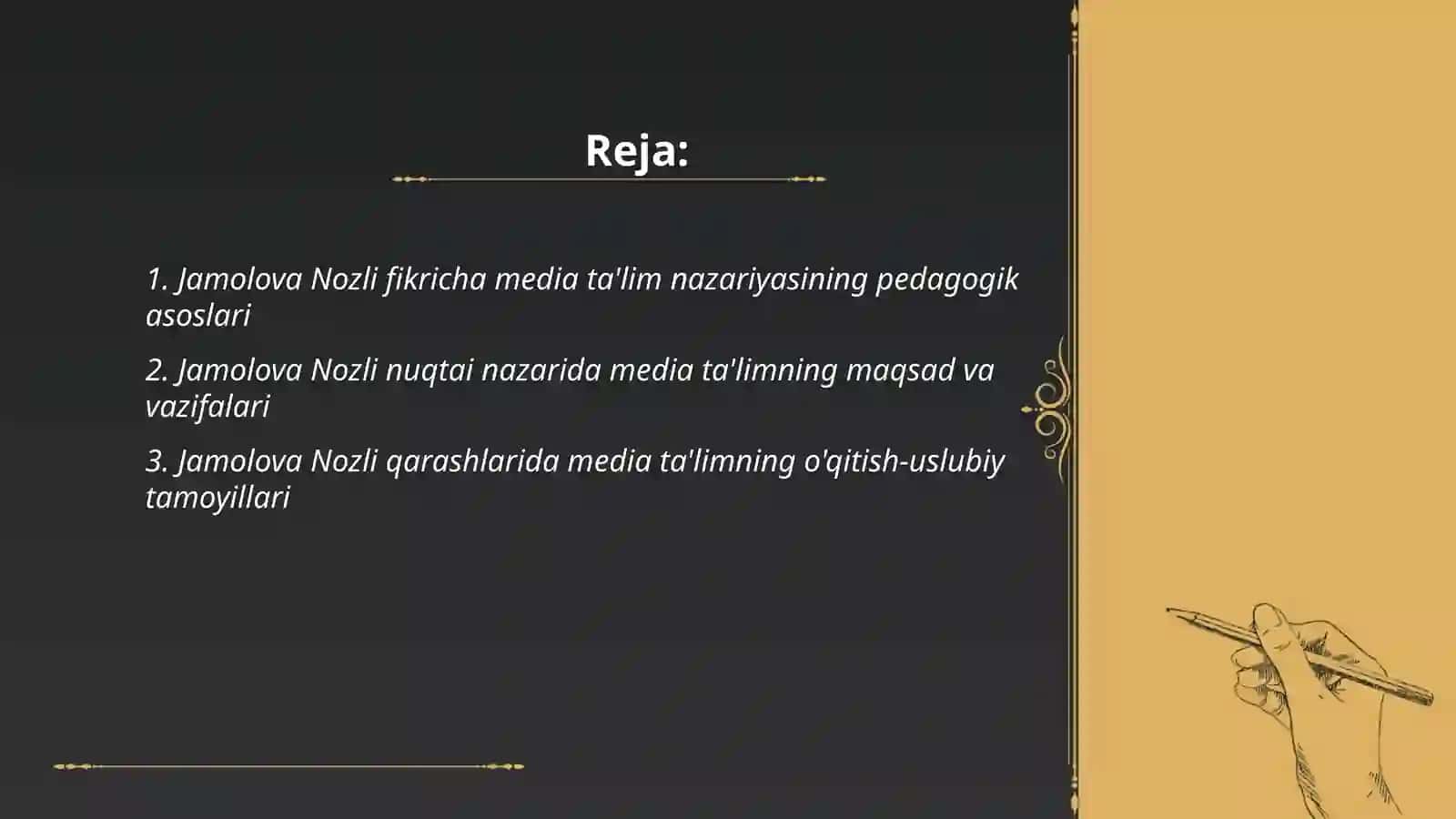Jamolova Nozli fikricha media ta'lim nazariyasining pedagogik asoslari 2