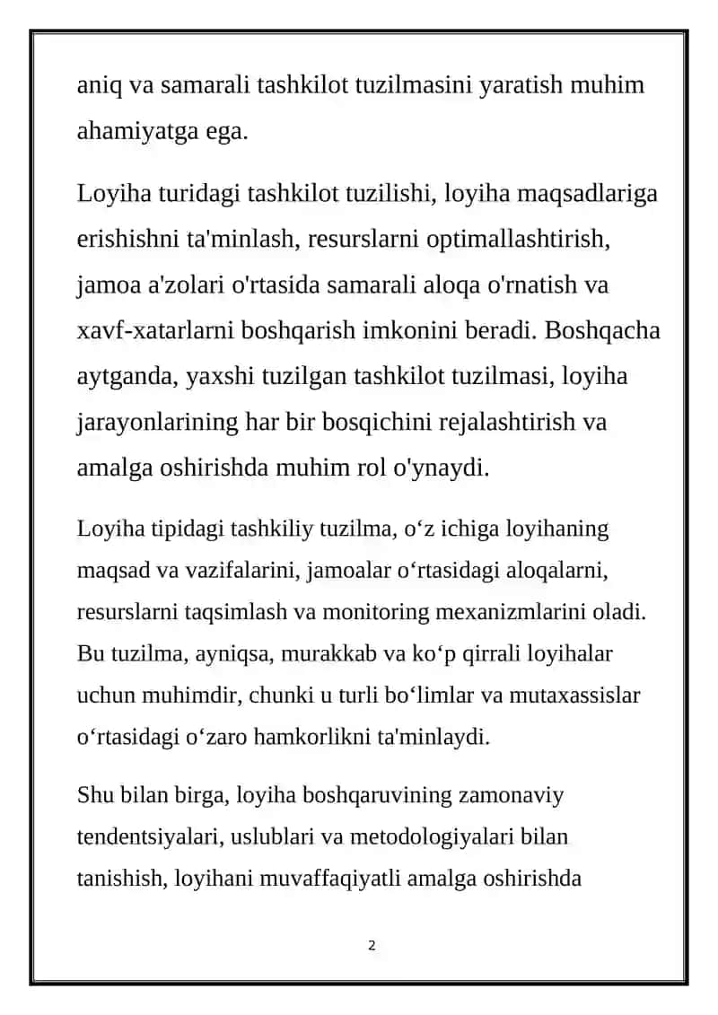 Loyiha va Loyihani boshqarish 2