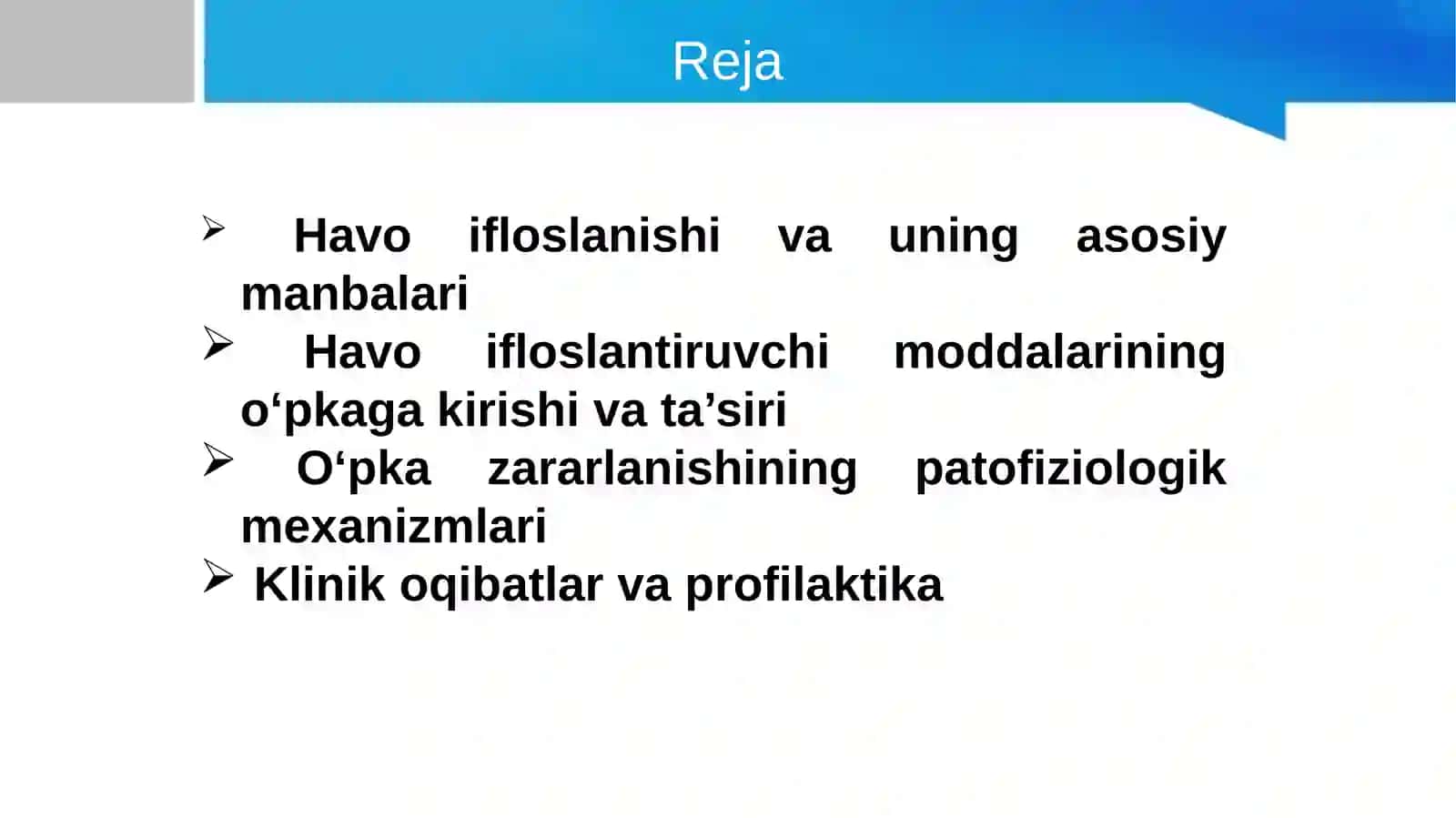 Havo ifloslanishining o'pka patologiyasidagi ahamiyati 2