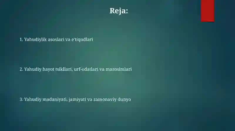 Yahudiylik ta'limoti an'ana va marosimlari 2