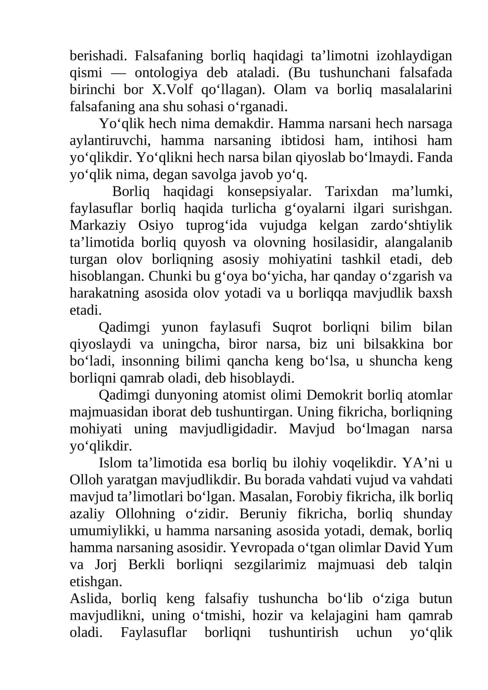 Borliq (Ontologiya) va rivojlanish falsafasi 2