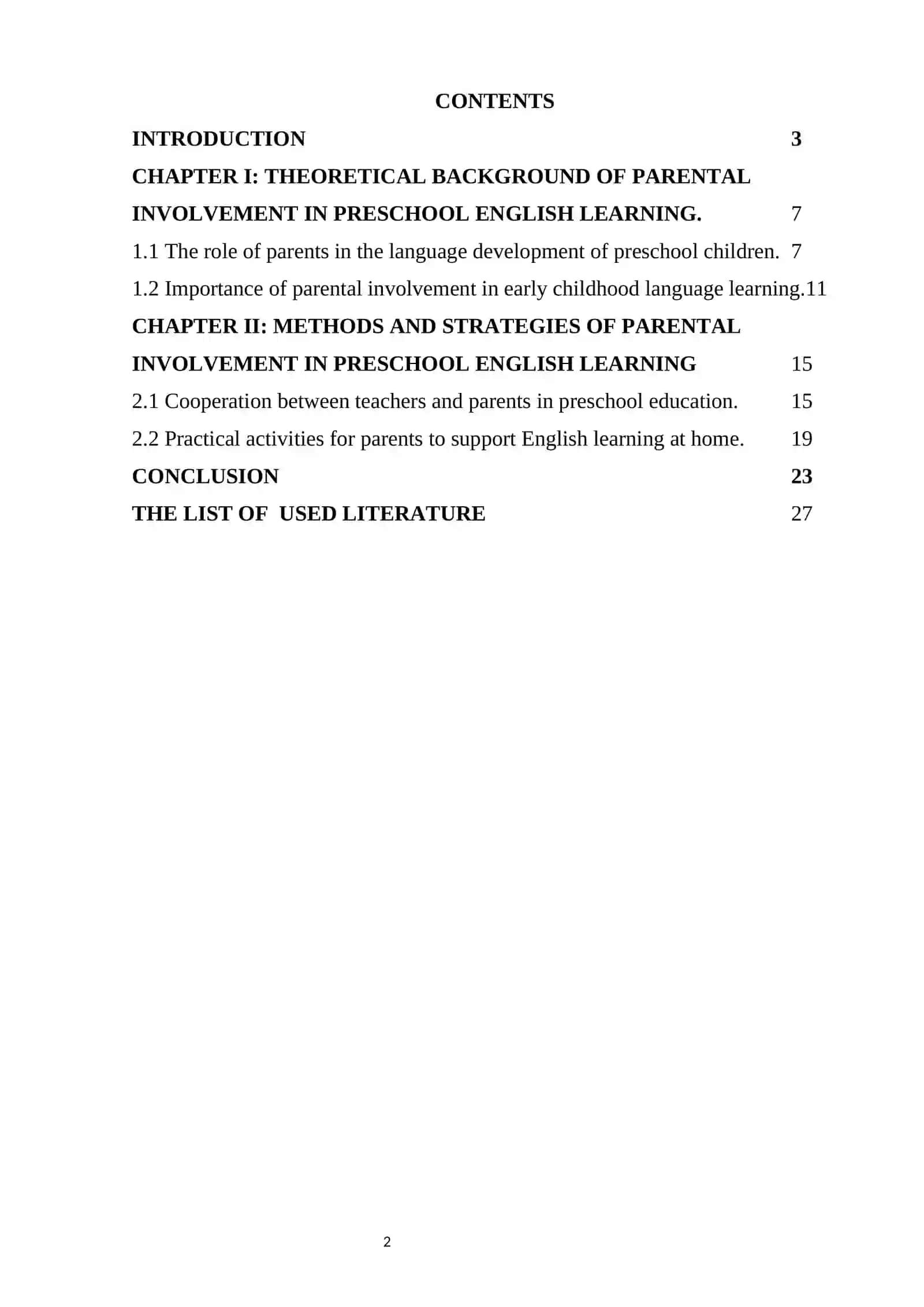 COURSE WORK: PARENTAL INVOLVEMENT PROCESS OF PRESCHOOL ENGLISH LEARNERS 2