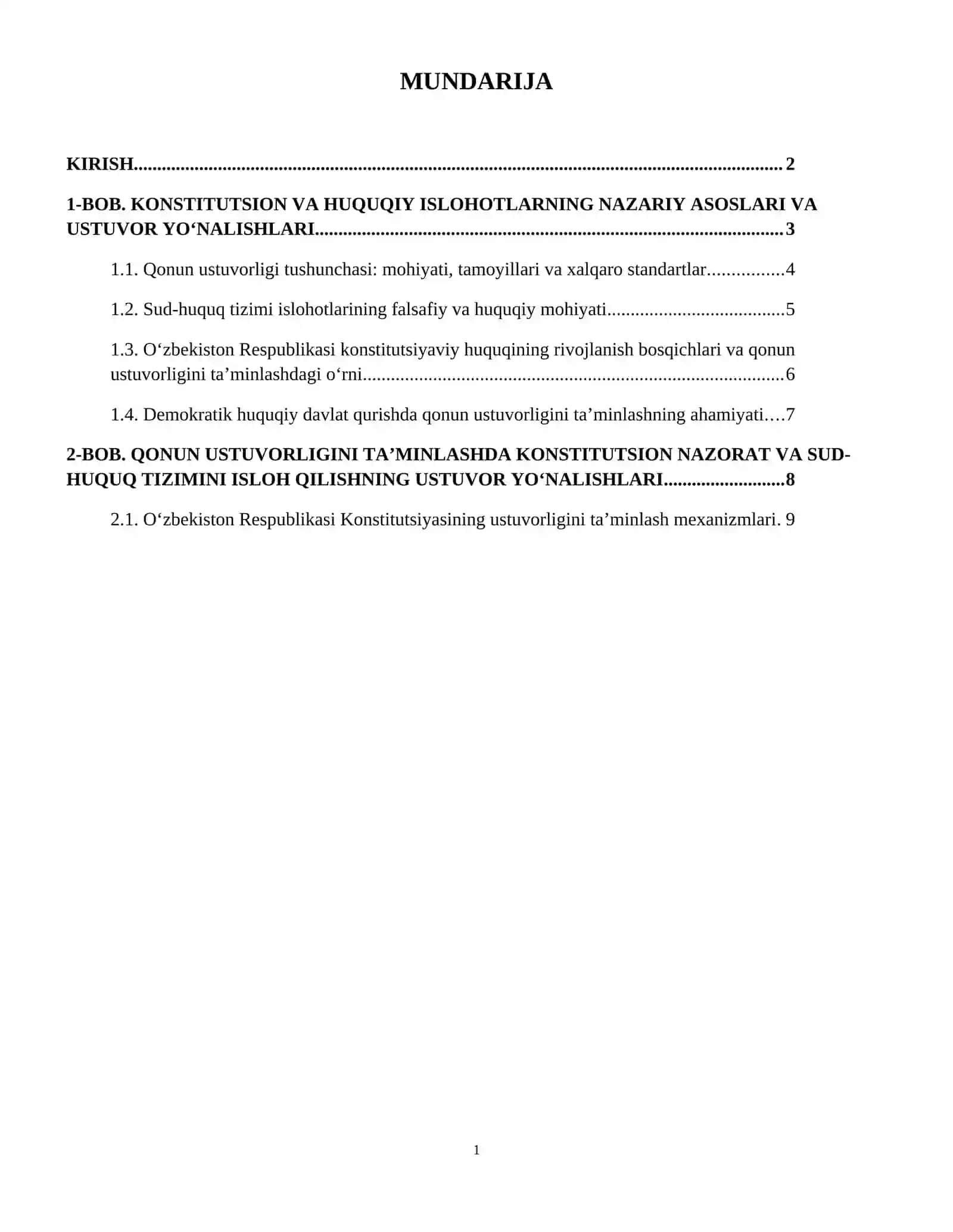 Qonun ustuvorligini ta'minlay va sud-huquq tizimini yanada isloh qilishning ustuvor yoʻnalishlari 2