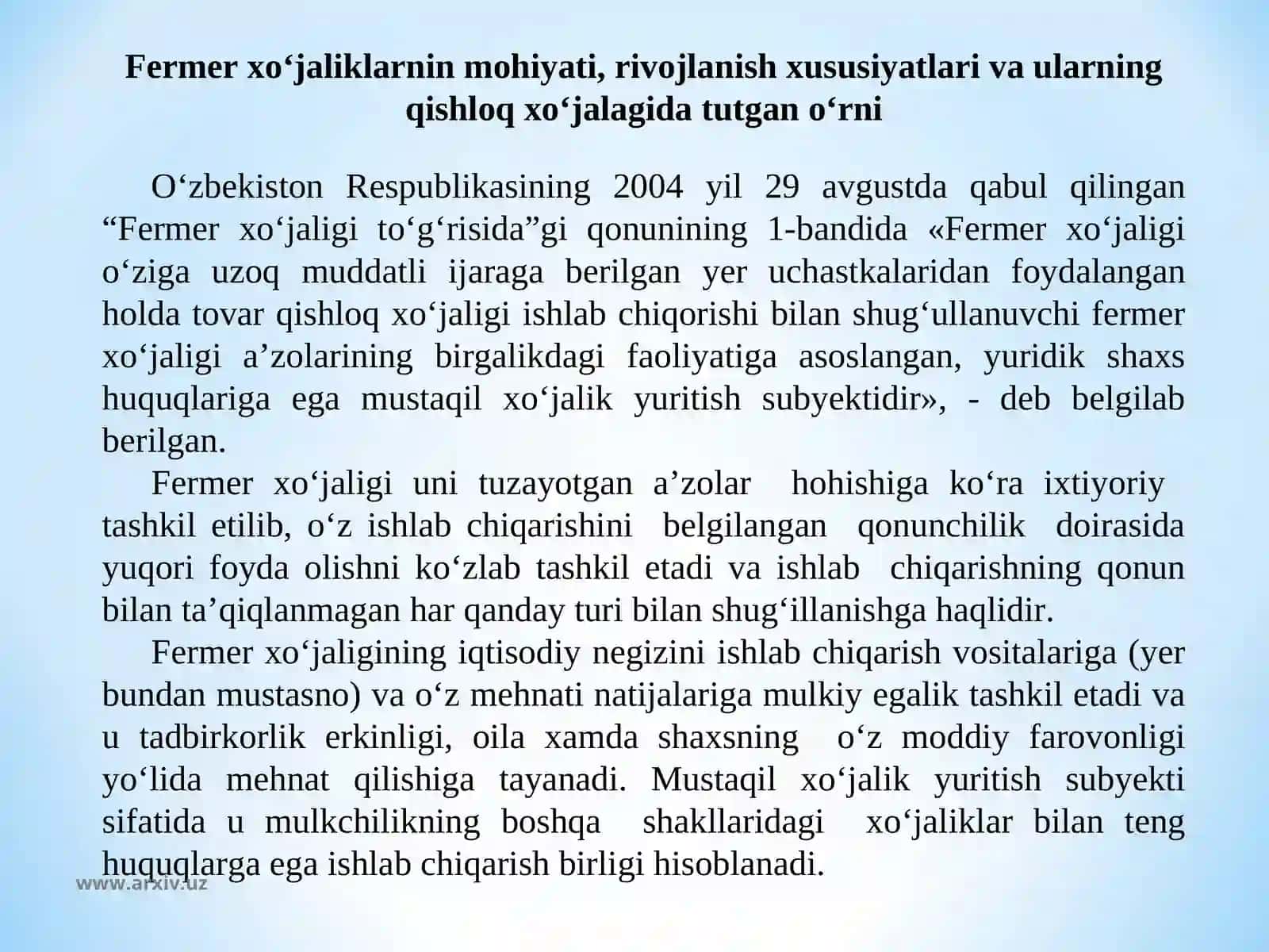 Qishloq xo'jaligida tovar ishlab chiqarish uchun yagona yer solig'ining ijtimoiy mohiyati 2