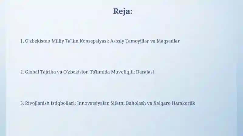 O'zbekiston milliy tarbiya kansepsiyasi va uning jahon tajribasibilanuygunligi 2
